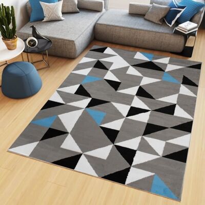 TAPISO Tapis Salon Poil Court Maya Bleu Gris Blanc Noir Triangle Polypropylène Intérieur 120x170 Bleu - Publicité TAPISO Tapis Salon Poil Court Maya Bleu Gris Blanc Noir Triangle Polypropylène Intérieur 120x170 Bleu - Publicité
