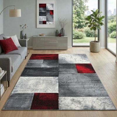 Carpetsale24 Tapis de salon Rouge 140x200 cm design à carreaux avec marbré tapis sculpté à la main tapis à poils courts Rouge - Publicité Carpetsale24 Tapis de salon Rouge 140x200 cm design à carreaux avec marbré tapis sculpté à la main tapis à poils courts Rouge - Publicité