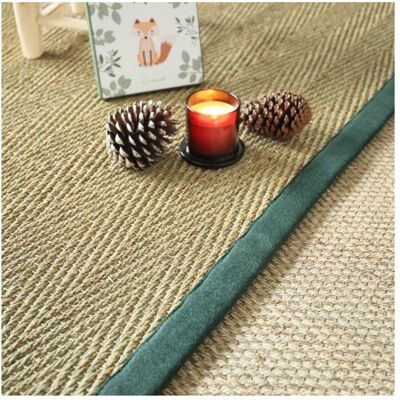 DECOWEB Tapis Jonc de mer - Assam chevron - Ganse lin vert sapin - 200 x 200 cm Vert - Publicité DECOWEB Tapis Jonc de mer - Assam chevron - Ganse lin vert sapin - 200 x 200 cm Vert - Publicité