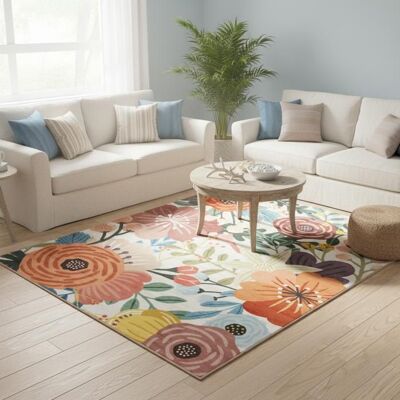 FLOORDIREKT Tapis de salon Fleur Tapis moderne à motif floral coloré 160 x 230 cm Beige - Publicité FLOORDIREKT Tapis de salon Fleur Tapis moderne à motif floral coloré 160 x 230 cm Beige - Publicité