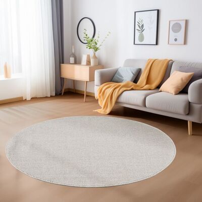 Carpetsale24 Tapis de Salon en Crème 120 cm Rond tapis à boucles mélangées uni moderne tapis décoratif facile dentretien doux Blanc - Publicité Carpetsale24 Tapis de Salon en Crème 120 cm Rond tapis à boucles mélangées uni moderne tapis décoratif facile dentretien doux Blanc - Publicité