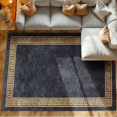 SIMPEX Tapis de Salon Lavable Antidérapant Design Romain Bordures Noir 200 x 290 cm Noir - Publicité SIMPEX Tapis de Salon Lavable Antidérapant Design Romain Bordures Noir 200 x 290 cm Noir - Publicité