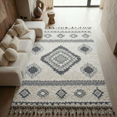 The Deco Factory Berbère Tribal Losanges - Tapis à reliefs losanges crème 120 x 170 cm - Publicité The Deco Factory Berbère Tribal Losanges - Tapis à reliefs losanges crème 120 x 170 cm - Publicité