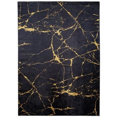 TAPISO Tapis Salon Poil Court TOSCANA Noir Doré Design Marbre Polyester Intérieur 160x230 cm Noir - Publicité TAPISO Tapis Salon Poil Court TOSCANA Noir Doré Design Marbre Polyester Intérieur 160x230 cm Noir - Publicité