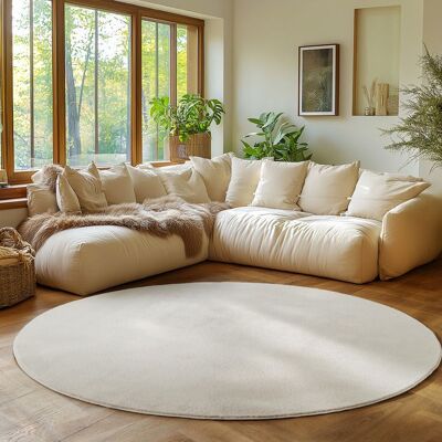 Tapis SIMPEX Rond 160 cm Poils Courts Lavable Doucement Antidérapant et Design Moderne pour Salon Chambre Crème Blanc - Publicité Tapis SIMPEX Rond 160 cm Poils Courts Lavable Doucement Antidérapant et Design Moderne pour Salon Chambre Crème Blanc - Publicité