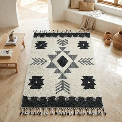 THE DECO FACTORY Tapis berbère à effet relief crème et gris foncé 120x170 Gris - Publicité THE DECO FACTORY Tapis berbère à effet relief crème et gris foncé 120x170 Gris - Publicité