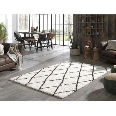 NAZAR ASMA Tapis de salon Shaggy - Style berbère - 120 x 160 cm - Crème et marron - Motif géométrique Beige - Publicité NAZAR ASMA Tapis de salon Shaggy - Style berbère - 120 x 160 cm - Crème et marron - Motif géométrique Beige - Publicité