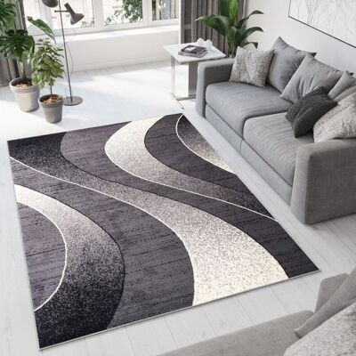 TAPISO Tapis Salon Poil Court DREAM Noir Gris Vagues 120 x 170 cm 100% Polypropylène Intérieur Noir - Publicité TAPISO Tapis Salon Poil Court DREAM Noir Gris Vagues 120 x 170 cm 100% Polypropylène Intérieur Noir - Publicité