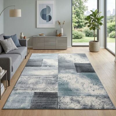Carpetsale24 Tapis de salon Bleu 140x200 cm design à carreaux avec marbré tapis sculpté à la main tapis à poils courts Bleu - Publicité Carpetsale24 Tapis de salon Bleu 140x200 cm design à carreaux avec marbré tapis sculpté à la main tapis à poils courts Bleu - Publicité