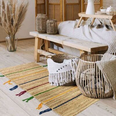 Le Tapis en Jute et Laine - Lignes Colorées - 50x150cm - Intérieur - Publicité Le Tapis en Jute et Laine - Lignes Colorées - 50x150cm - Intérieur - Publicité