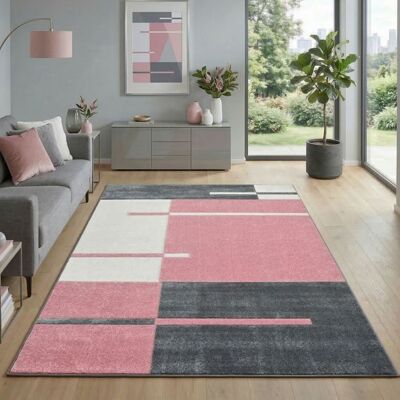 Carpetsale24 Tapis de salon Rose 280x370 cm tapis sculpté à la main moderne design à carreaux tapis à poils courts Rose - Publicité Carpetsale24 Tapis de salon Rose 280x370 cm tapis sculpté à la main moderne design à carreaux tapis à poils courts Rose - Publicité