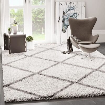 Tapis shaggy - VIMODA - 140x200 cm - Synthétique - Crème - Intérieur - Rectangulaire Gris - Publicité Tapis shaggy - VIMODA - 140x200 cm - Synthétique - Crème - Intérieur - Rectangulaire Gris - Publicité