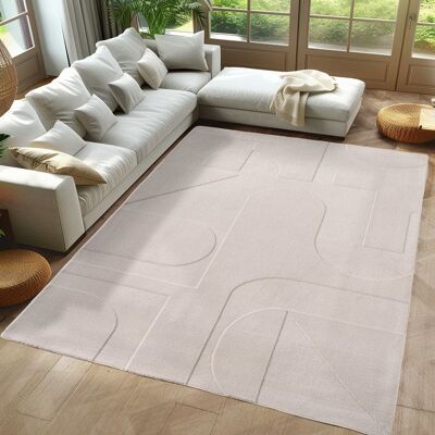 Carpetsale24 Tapis à motif boho 140x200 cm crème effet 3D lavable doux parfait pour salon ou chambre moderne Blanc - Publicité Carpetsale24 Tapis à motif boho 140x200 cm crème effet 3D lavable doux parfait pour salon ou chambre moderne Blanc - Publicité