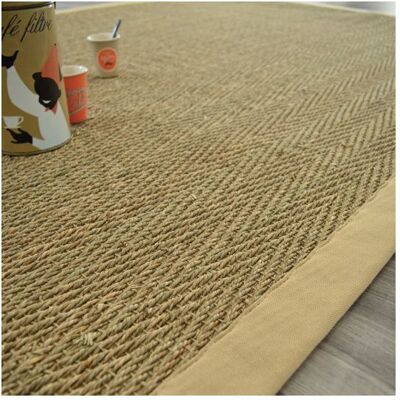 DECOWEB Tapis Jonc de mer - Bihar fin chevron - Ganse coton beige - 250 x 350 cm Blanc - Publicité DECOWEB Tapis Jonc de mer - Bihar fin chevron - Ganse coton beige - 250 x 350 cm Blanc - Publicité
