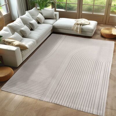 Carpetsale24 Tapis grand format 160x230 cm style boho crème effet 3D lavable doux pour grand salon ou chambre Blanc - Publicité Carpetsale24 Tapis grand format 160x230 cm style boho crème effet 3D lavable doux pour grand salon ou chambre Blanc - Publicité