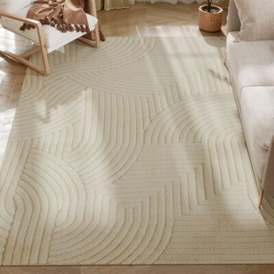 Tapis salon - HOMCOM - poils épais géométrique - moelleux et antidérapant - polyester - 230 x 160 cm - crème Blanc - Publicité Tapis salon - HOMCOM - poils épais géométrique - moelleux et antidérapant - polyester - 230 x 160 cm - crème Blanc - Publicité