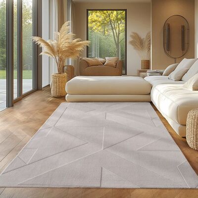Tapis SIMPEX boho avec design géométrique crème uni 200x290 cm lavable avec effet 3D pour salon et chambre à coucher Blanc - Publicité Tapis SIMPEX boho avec design géométrique crème uni 200x290 cm lavable avec effet 3D pour salon et chambre à coucher Blanc - Publicité