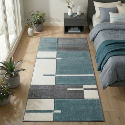 Carpetsale24 Tapis de salon Bleu 80x150 cm tapis sculpté à la main moderne design à carreaux tapis à poils courts Bleu - Publicité Carpetsale24 Tapis de salon Bleu 80x150 cm tapis sculpté à la main moderne design à carreaux tapis à poils courts Bleu - Publicité