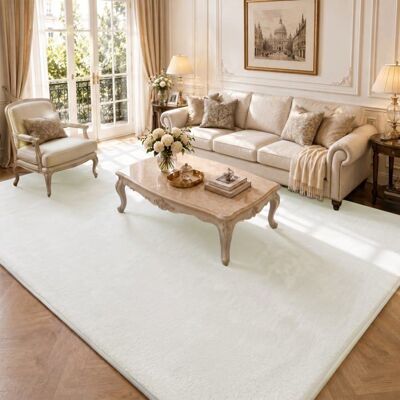 VOUNOT® Tapis de salon poils ras doux antiderapant 240x340cm uni crème Blanc - Publicité VOUNOT® Tapis de salon poils ras doux antiderapant 240x340cm uni crème Blanc - Publicité