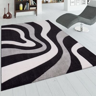 Paco Home Tapis De Créateur Aux Contours Découpés Motif Vagues En Gris Noir Blanc Noir 120x170 cm Noir - Publicité Paco Home Tapis De Créateur Aux Contours Découpés Motif Vagues En Gris Noir Blanc Noir 120x170 cm Noir - Publicité