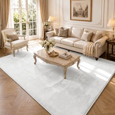 VOUNOT® Tapis de salon poils ras doux antiderapant 200x300cm uni crème Blanc - Publicité VOUNOT® Tapis de salon poils ras doux antiderapant 200x300cm uni crème Blanc - Publicité