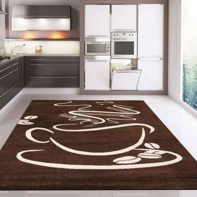 Tapis de cuisine - VIMODA - 200x280 cm - Marron - Motif cappuccino - Fibre synthétique Marron - Publicité Tapis de cuisine - VIMODA - 200x280 cm - Marron - Motif cappuccino - Fibre synthétique Marron - Publicité