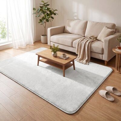 VOUNOT® Tapis de salon poils ras doux antiderapant 140x200cm uni crème Blanc - Publicité VOUNOT® Tapis de salon poils ras doux antiderapant 140x200cm uni crème Blanc - Publicité