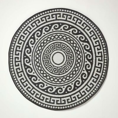 Tapis rond extérieur Aztec noir et blanc Homescapes, 180 cm - Publicité Tapis rond extérieur Aztec noir et blanc Homescapes, 180 cm - Publicité