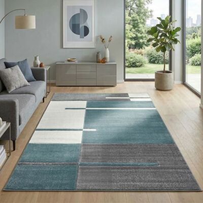 Carpetsale24 Tapis de salon Bleu 160x230 cm tapis sculpté à la main moderne design à carreaux tapis à poils courts Bleu - Publicité Carpetsale24 Tapis de salon Bleu 160x230 cm tapis sculpté à la main moderne design à carreaux tapis à poils courts Bleu - Publicité