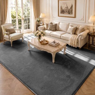 VOUNOT® Tapis de salon poils ras doux antiderapant 240x340cm uni anthracite Noir - Publicité VOUNOT® Tapis de salon poils ras doux antiderapant 240x340cm uni anthracite Noir - Publicité