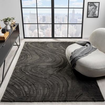 Tapis salon - VIMODA - D336 - Vagues 3D - Berbère - 120 x 170 cm Gris - Publicité Tapis salon - VIMODA - D336 - Vagues 3D - Berbère - 120 x 170 cm Gris - Publicité