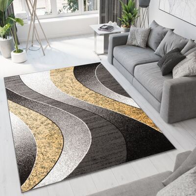 TAPISO Tapis Salon Poil Court DREAM Jaune Gris Noir Vagues 100% Polypropylène Intérieur 250x350 cm Jaune - Publicité TAPISO Tapis Salon Poil Court DREAM Jaune Gris Noir Vagues 100% Polypropylène Intérieur 250x350 cm Jaune - Publicité