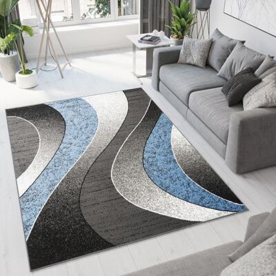TAPISO Tapis Salon Poil Court DREAM Bleu Gris Noir Vagues 120 x 170 cm 100% Polypropylène Intérieur Bleu - Publicité TAPISO Tapis Salon Poil Court DREAM Bleu Gris Noir Vagues 120 x 170 cm 100% Polypropylène Intérieur Bleu - Publicité