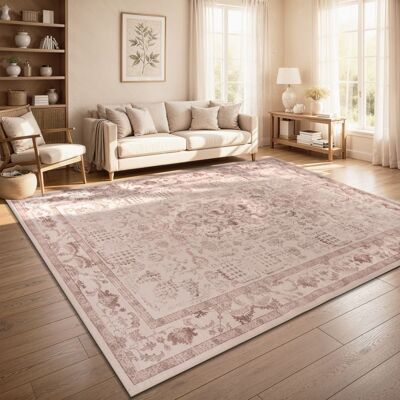 Paco Home Tapis Vintage Boho Moderne Salon Ras Court Lavable Antiderapant Beige Rose 80x150 cm Rose - Publicité Paco Home Tapis Vintage Boho Moderne Salon Ras Court Lavable Antiderapant Beige Rose 80x150 cm Rose - Publicité