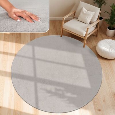Paco Home Tapis De Salon Poils Ras Lavable Monochrome Style Moderne Argent Argent 120 cm rond Beige - Publicité Paco Home Tapis De Salon Poils Ras Lavable Monochrome Style Moderne Argent Argent 120 cm rond Beige - Publicité