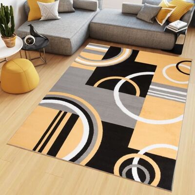 TAPISO Tapis Salon Poil Court Maya Jaune Gris Noir Blanc Cercles Polypropylène Intérieur 160x230 cm Jaune - Publicité TAPISO Tapis Salon Poil Court Maya Jaune Gris Noir Blanc Cercles Polypropylène Intérieur 160x230 cm Jaune - Publicité