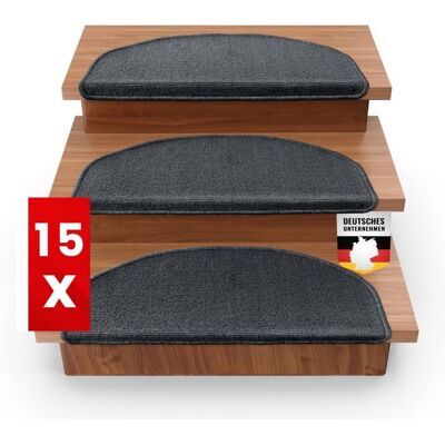 KARAT x 15 Tapis descalier London Anthracite 235 x 65 cm Demi-cercle Noir - Publicité KARAT x 15 Tapis descalier London Anthracite 235 x 65 cm Demi-cercle Noir - Publicité