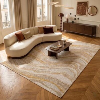 THE DECO FACTORY Tapis moderne tissé plat effet marbre ocre beige 160x230 Beige - Publicité THE DECO FACTORY Tapis moderne tissé plat effet marbre ocre beige 160x230 Beige - Publicité