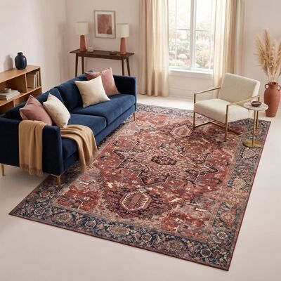 Tapis Oriental TAPISO Ispahan Imprimé Vintage Motif Floral - Antidérapant Rouge Foncé Bleu Salon Chambre Oeko-Tex 140x200 Rouge - Publicité Tapis Oriental TAPISO Ispahan Imprimé Vintage Motif Floral - Antidérapant Rouge Foncé Bleu Salon Chambre Oeko-Tex 140x200 Rouge - Publicité