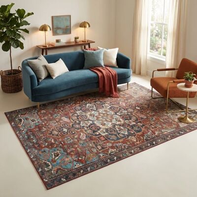 Tapis Oriental TAPISO Ispahan Imprimé Vintage Motif Médaillon - Antidérapant Rouge Rouille Bleu Salon Chambre Oeko-Tex 160x230 Rouge - Publicité Tapis Oriental TAPISO Ispahan Imprimé Vintage Motif Médaillon - Antidérapant Rouge Rouille Bleu Salon Chambre Oeko-Tex 160x230 Rouge - Publicité