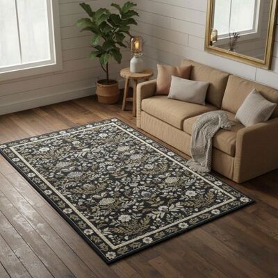 FLOORDIREKT Tapis de salon Aristo Tapis élégant au motif floral classique 200 x 290 cm Noir - Publicité FLOORDIREKT Tapis de salon Aristo Tapis élégant au motif floral classique 200 x 290 cm Noir - Publicité