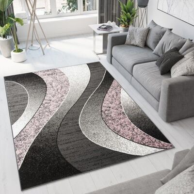 TAPISO Tapis Salon Poil Court DREAM Rose Gris Noir Vagues 120 x 170 cm 100% Polypropylène Intérieur Rose - Publicité TAPISO Tapis Salon Poil Court DREAM Rose Gris Noir Vagues 120 x 170 cm 100% Polypropylène Intérieur Rose - Publicité