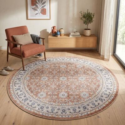 Carpetsale24 Tapis Lavable Terracotta 120 cm Rond Salon Chambre Entrée Enfant Vintage Design Oriental Ton Chaleureux Déco Orange - Publicité Carpetsale24 Tapis Lavable Terracotta 120 cm Rond Salon Chambre Entrée Enfant Vintage Design Oriental Ton Chaleureux Déco Orange - Publicité