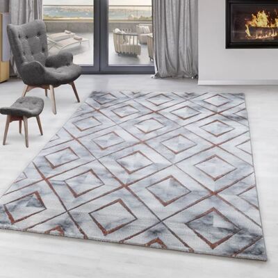SIMPEX Tapis de salon Tapis a poil ras Marbré Rhombe Diamants Bronze 140 x 200 cm - Publicité SIMPEX Tapis de salon Tapis a poil ras Marbré Rhombe Diamants Bronze 140 x 200 cm - Publicité