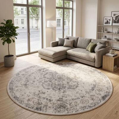 Carpetsale24 Tapis Lavable Beige 160 cm Rond Salon Chambre Coin Lecture Vintage Design Oriental Poils Courts Lavable en Machine Beige - Publicité Carpetsale24 Tapis Lavable Beige 160 cm Rond Salon Chambre Coin Lecture Vintage Design Oriental Poils Courts Lavable en Machine Beige - Publicité
