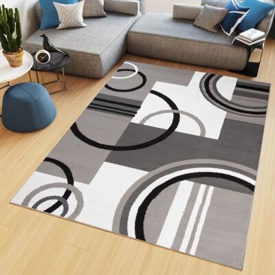 TAPISO Tapis Salon Poil Court Maya Blanc Jaune Gris Noir Cercles Polypropylène Intérieur 160x230 cm Blanc - Publicité TAPISO Tapis Salon Poil Court Maya Blanc Jaune Gris Noir Cercles Polypropylène Intérieur 160x230 cm Blanc - Publicité