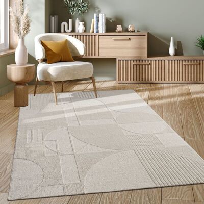Tapis à poils ras géométrique - PACO HOME - 240x340 cm - Crème - Motif scandinave - Polyester - Hauteur de poils 10 mm Beige - Publicité Tapis à poils ras géométrique - PACO HOME - 240x340 cm - Crème - Motif scandinave - Polyester - Hauteur de poils 10 mm Beige - Publicité