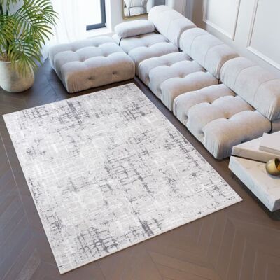 TAPISO Tapis Salon Poils Ras Sky Gris Foncé Blanc Rayures Polyester Intérieur 140x200 cm - Publicité TAPISO Tapis Salon Poils Ras Sky Gris Foncé Blanc Rayures Polyester Intérieur 140x200 cm - Publicité