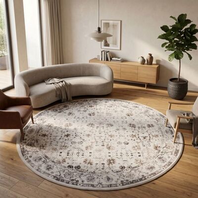 Carpetsale24 Tapis Lavable Crème 160 cm Rond Salon Chambre Coin Lecture Vintage Design Oriental Teinte Douce Déco Maison Blanc - Publicité Carpetsale24 Tapis Lavable Crème 160 cm Rond Salon Chambre Coin Lecture Vintage Design Oriental Teinte Douce Déco Maison Blanc - Publicité