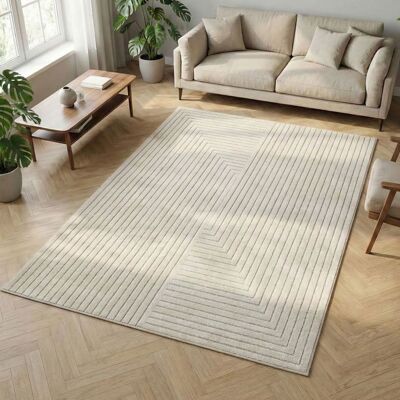 Carpetsale24 Tapis dExtérieur/Intérieur motif scandinave en Crème 140x200 cm effet 3D - doux salon chambre cuisine terrasse Blanc - Publicité Carpetsale24 Tapis dExtérieur/Intérieur motif scandinave en Crème 140x200 cm effet 3D - doux salon chambre cuisine terrasse Blanc - Publicité